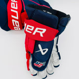 New Team USA Bauer Hyperlite Pro Hockey Gloves-USA Hockey Logo-15"-Single Layer Grey Clarino Palms