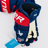 New Team USA Bauer Supreme MACH Hockey Gloves-USA Hockey Logo-14"