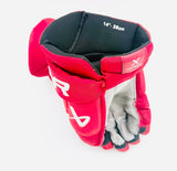 Near New Custom Red Bauer Vapor HyperLite Hockey Gloves-14"-Grey Palms