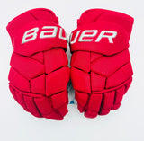 New Custom Red OHIO State Bauer Supreme Mach Hockey Gloves-13"-Grey Palms