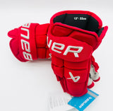 New Custom Red OHIO State Bauer Supreme Mach Hockey Gloves-13"-Grey Palms