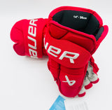 New Custom Red OHIO State Bauer Supreme Mach Hockey Gloves-14"-Grey Palms-Vapor Cuff