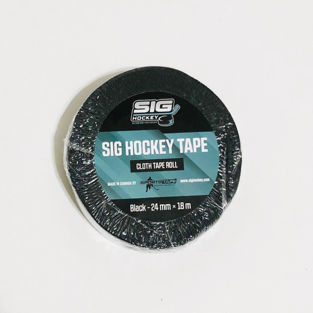 SIG Hockey Tape Made in Canada by SportsTape- Single Roll Black Cloth Tape (24MM X 18M)